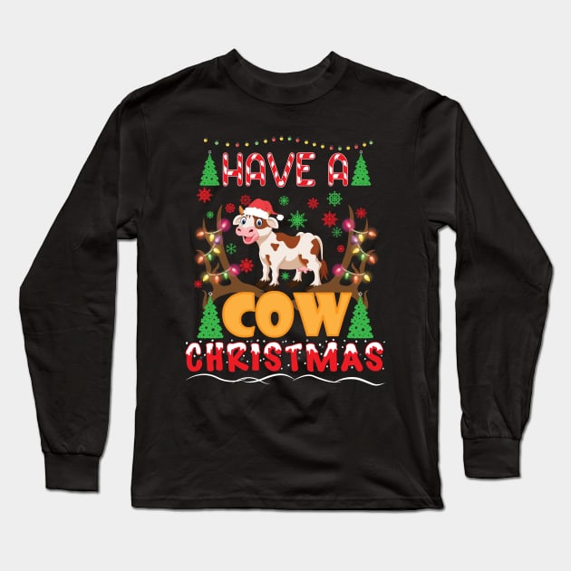 Mooey Christmas Heifers Santa Xmas Lights Cow Lovers Long Sleeve T-Shirt by reginaturner